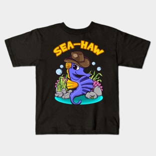 Seahorse Cowboy Sea Haw Funny Humor Kids T-Shirt
